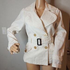 Joe's linen-blend off white pinstripe belted double breasted jacket.  Size XS.